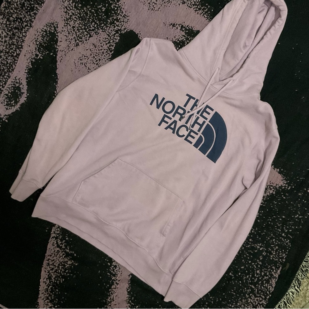 The North Face Light Lavender Hoodie with Navy Logo